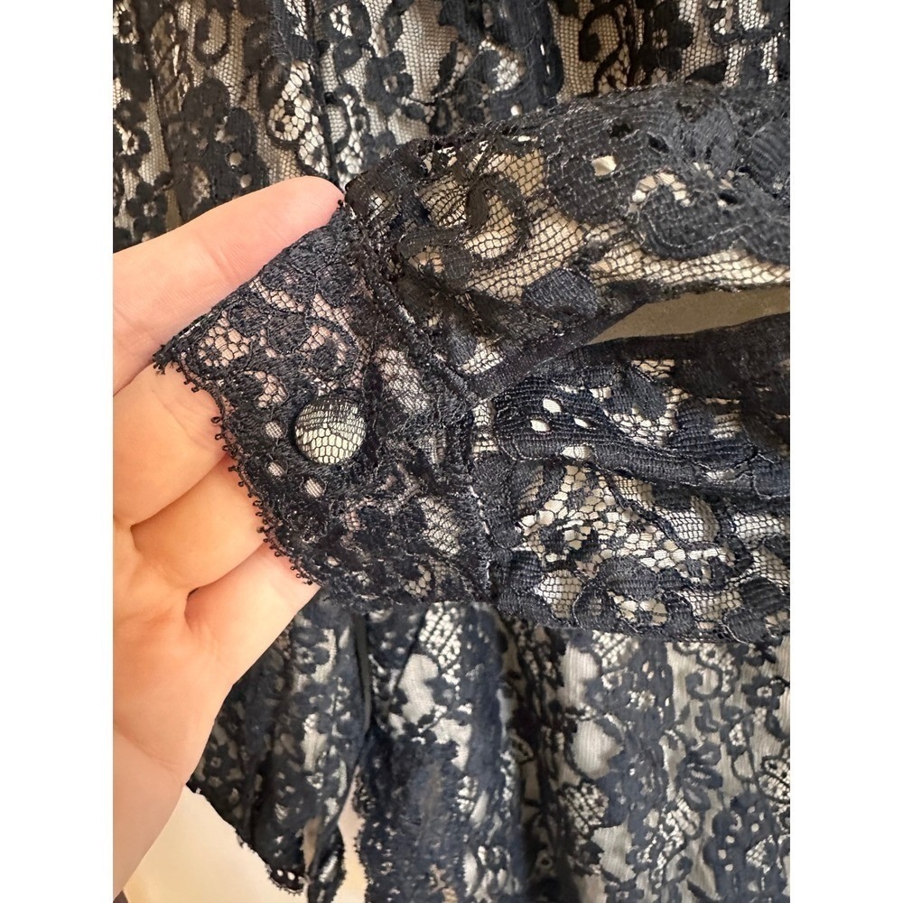 Vintage Vanity Fair Black Lace Sheer Button Front Blouse - Picture 2 of 5
